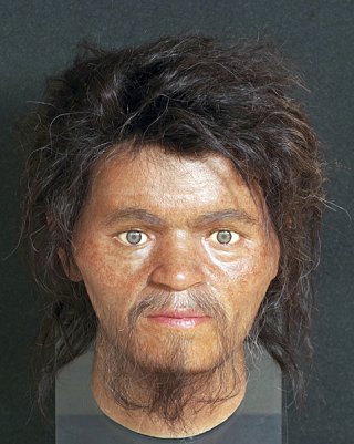 旧石器時代の男性人骨から再現された復顔模型（県立埋蔵文化財センター提供）