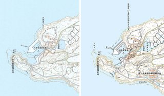 「トゥイシ」が記載された地形図（右）と更新前の地形図（国土地理院提供）