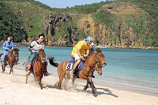 ２０１２年３月の海開きではナーマ浜で馬はらしも行われた＝2012年３月18日