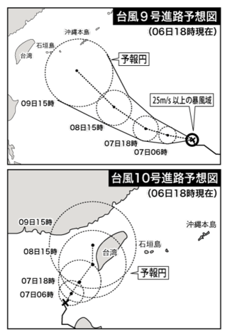 あすから強い風など影響　台風９・10号