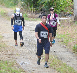 ゆっくりと山野を楽しみながらゴールを目指す第２回石垣島トレイルランの参加者ら＝29日午前、名蔵地区の里道