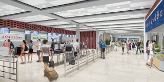 新しい国際線旅客施設１階の内観イメージ（石垣空港ターミナル社提供）